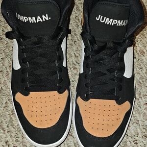 Jordan Black White and Tan Suede Toe Sneakers